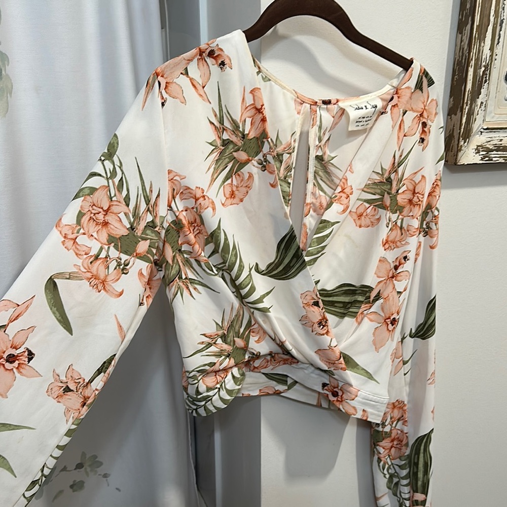 Sadie & Sage Floral Wrap Blouse - White and Orange